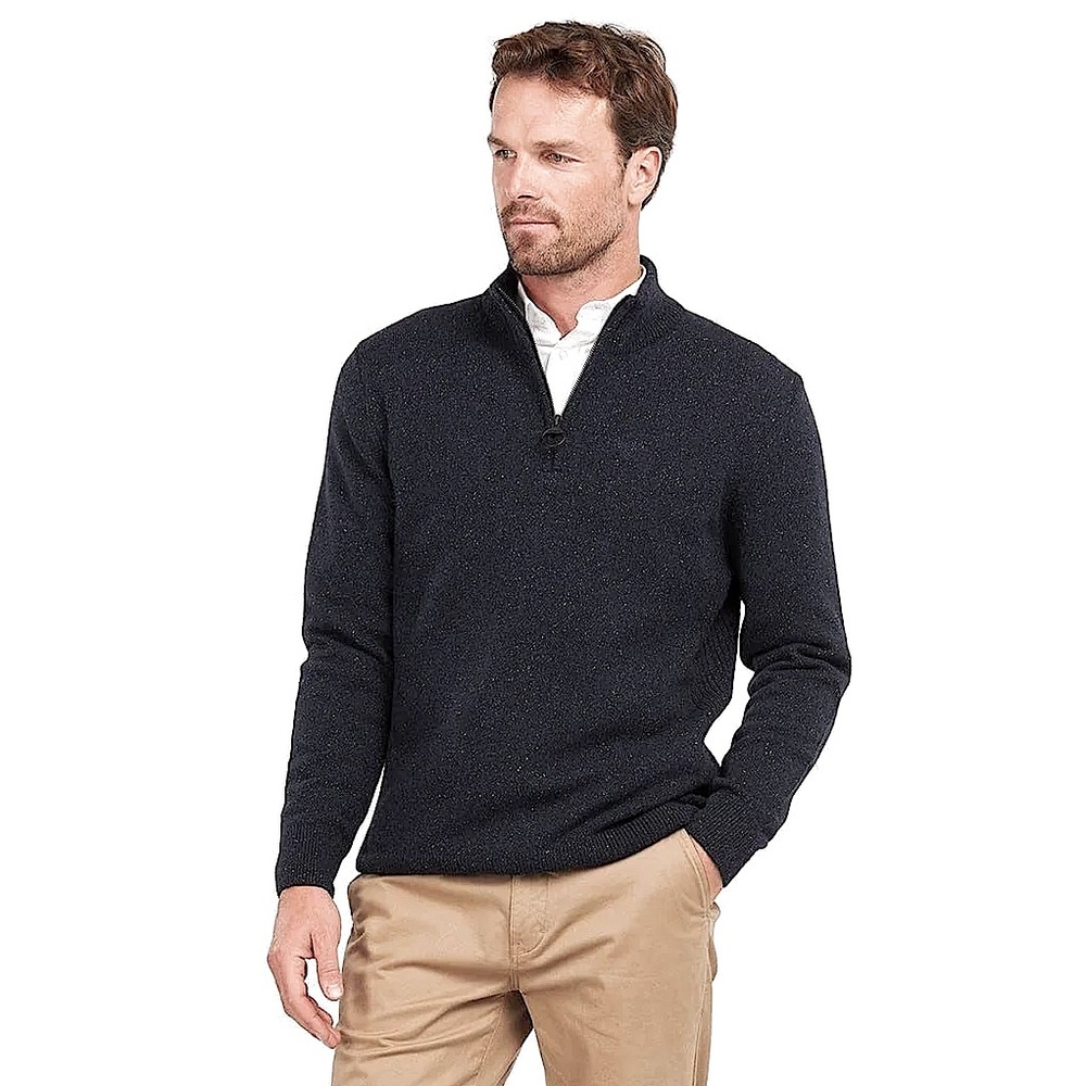 Barbour Men’s Tisbury Half Quarter Zip Sweater XXL Black Speckled Gray Wool Silk